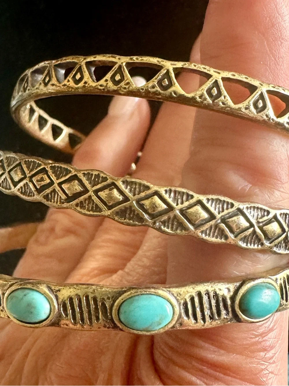 Lucky Brand Gold-Tone Bangle Set with Turquoise Accents